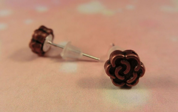 Kupferfarbene Rosen Ohrstecker Blümchen Flower